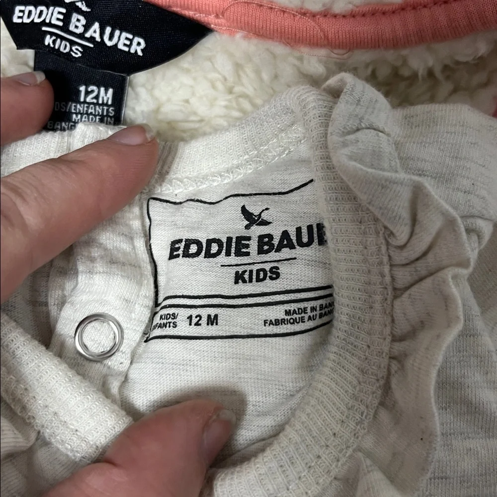 Eddie Bauer 12 Month 3 Piece Outfit Jogger with Vest and Long Sleeve T Pink
